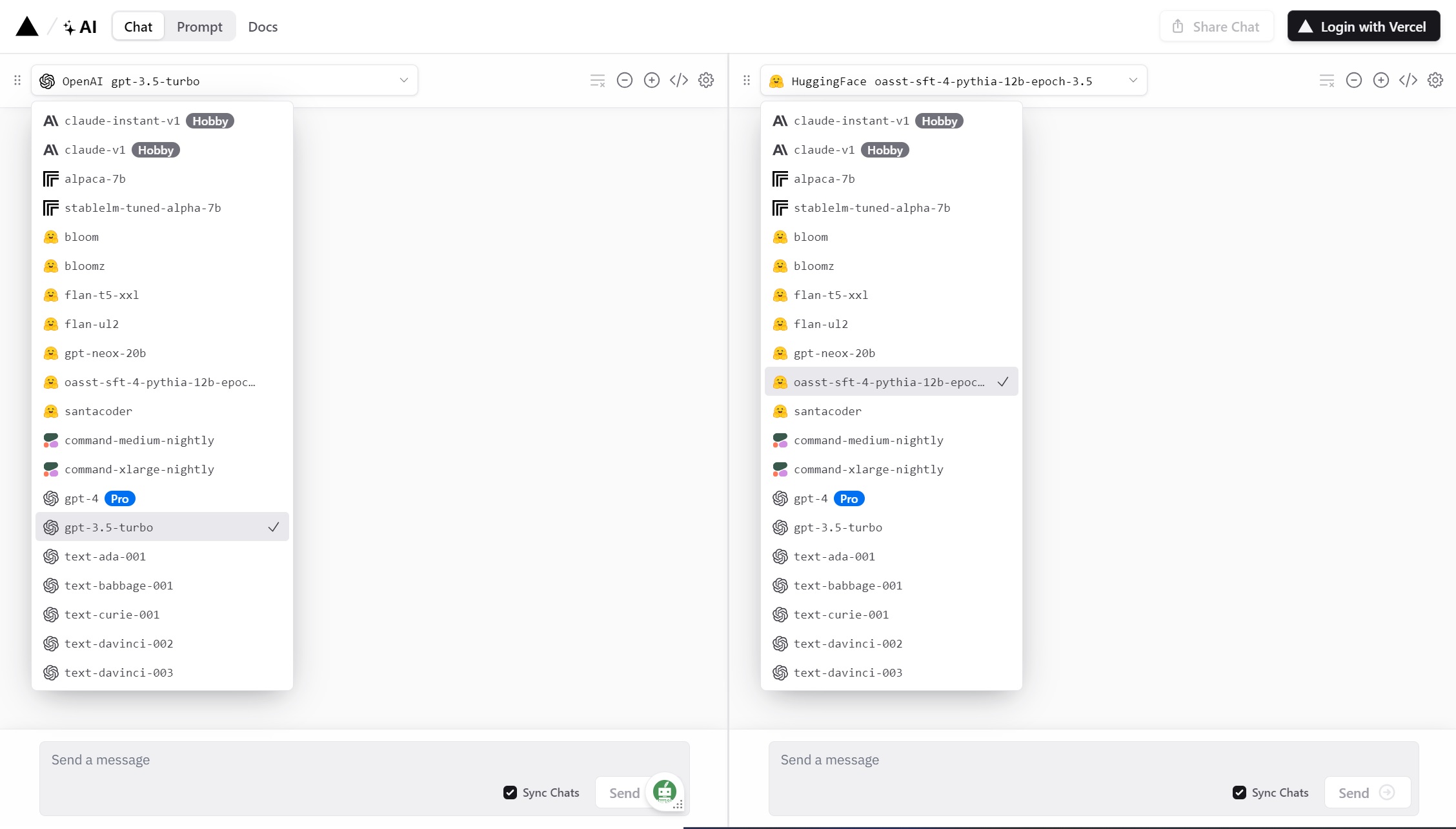 Vercel AI SDK prompt comparing